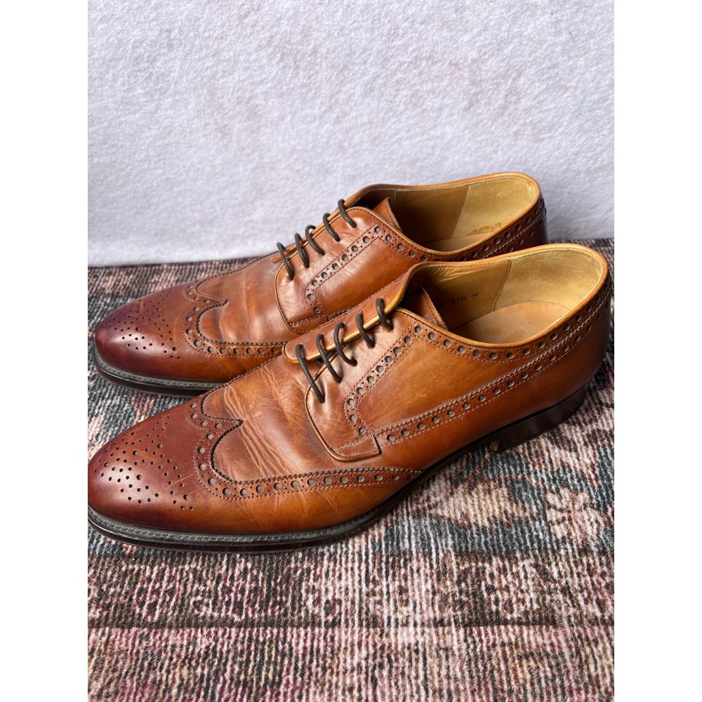 Magnanni Mens Cognac Leather Wingtip Brogue Oxford Dress Shoes 15372 Spain 11.5